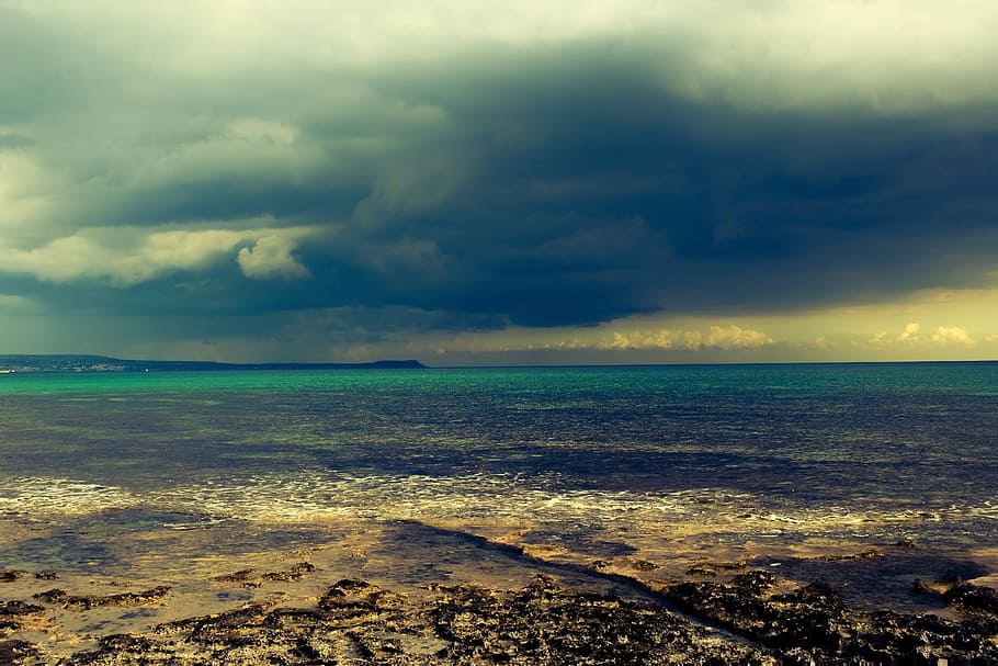 Beach, Sea, Clouds, Stormy, Nature, sky, horizon, calm, serenity HD wallpaper