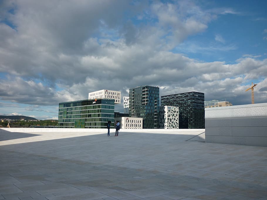 architecture, oslo, shadow, shadow play, clouds, mood, human HD wallpaper