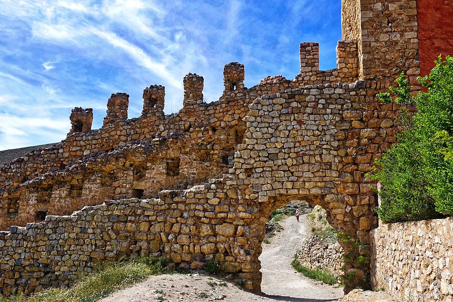 stone, wall, construction, albarracin, rock, village, medieval HD wallpaper