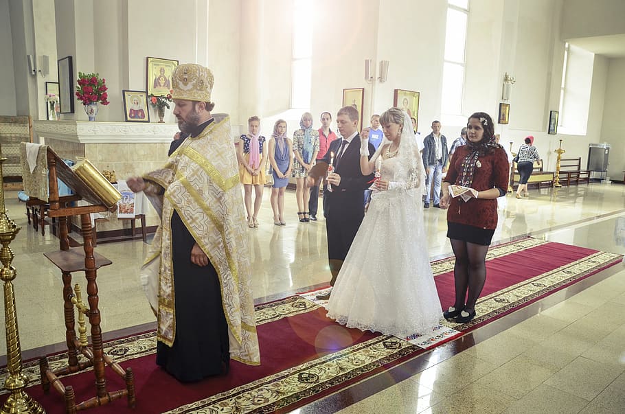 wedding, church, pastor, priest, russia, russian, women, bride, HD wallpaper