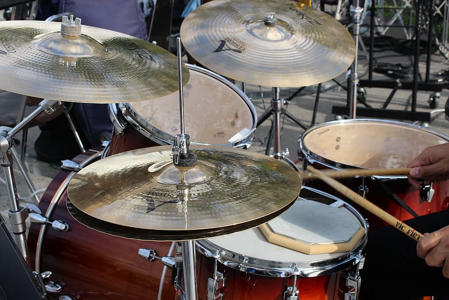 closeup photo of drum set, Cymbals, Percussion, Music, Instrument
