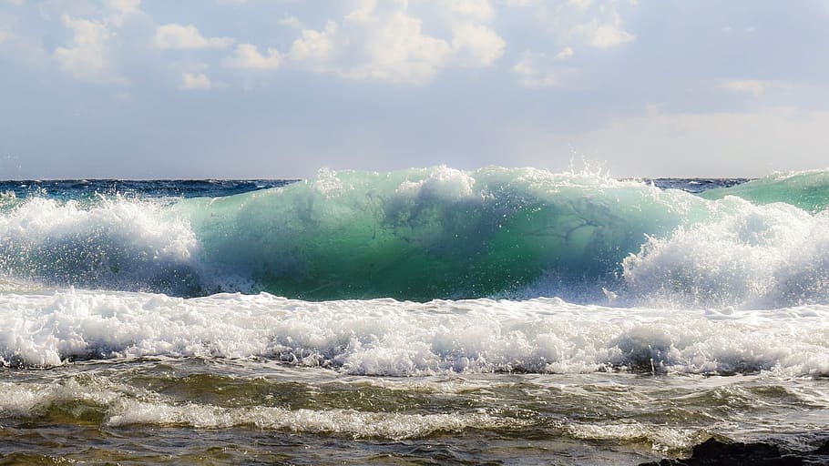 wave, crushing, sea, shore, seascape, nature, splash, spray HD wallpaper