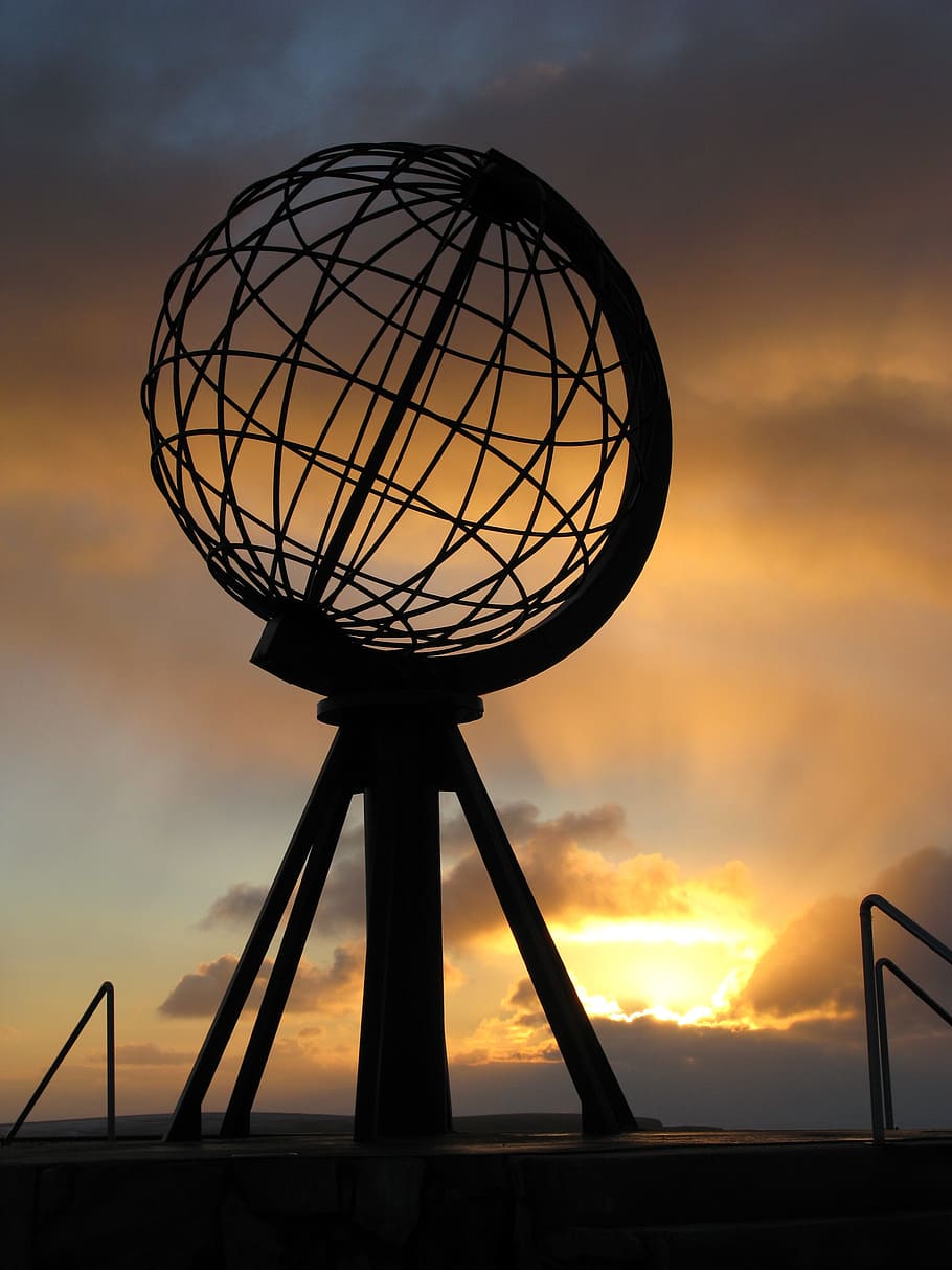 North Cape, Monument, Globe, Norway, holiday, mageroya, scandinavia, HD wallpaper