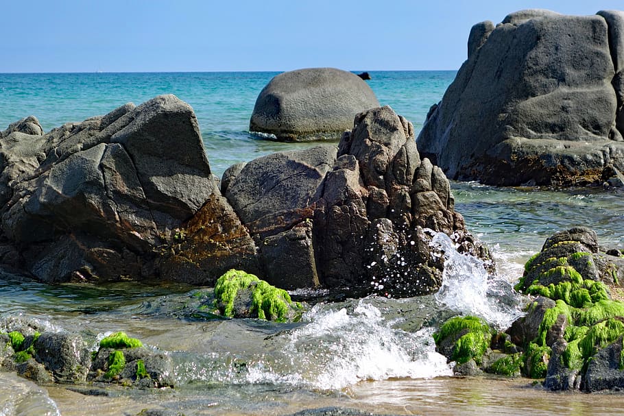 rock, beach, sea, wave, sardinia, arbatax, water, rock - object HD wallpaper
