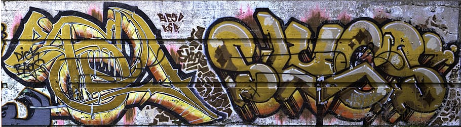 yellow and pink mural painting, graffiti art, wall, artwork, concrete HD wallpaper