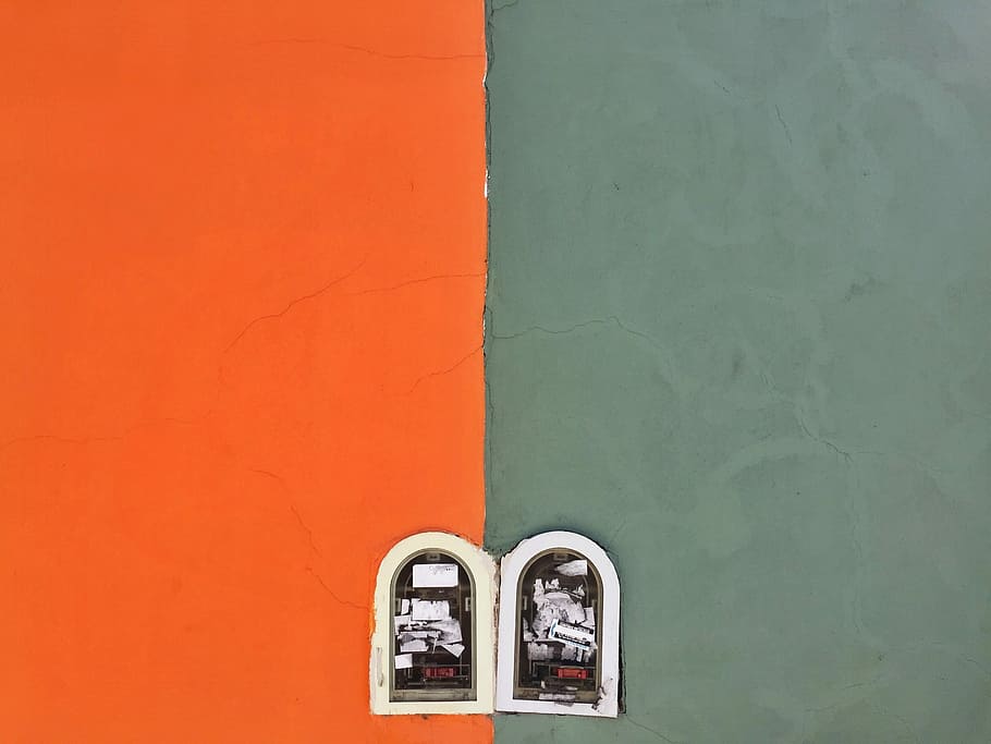 top view photography of orange and gray painted wall, mirror brown wooden frame collage HD wallpaper