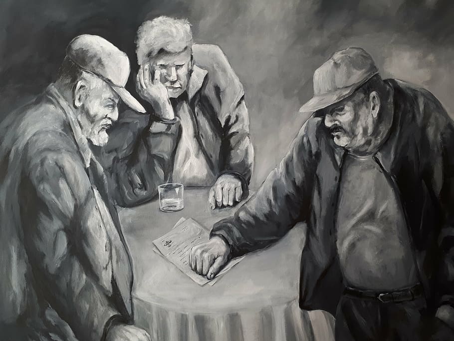 doubt, canvas, oil, 1m20, x, 1m10, representation, men, human representation HD wallpaper