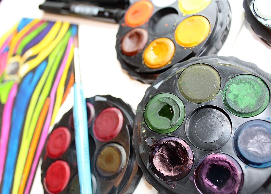 art, work desk, studio, paint, painting, draw, drawing, paints HD wallpaper