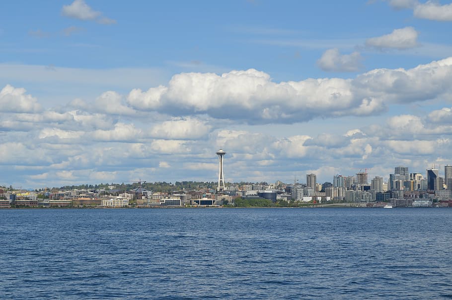 seattle, ocean, scenery, architecture, cloud - sky, built structure HD wallpaper
