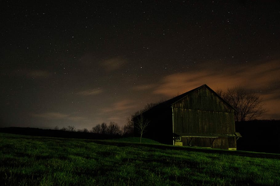 landscape photo of house near the field, landscape photo of house during night HD wallpaper