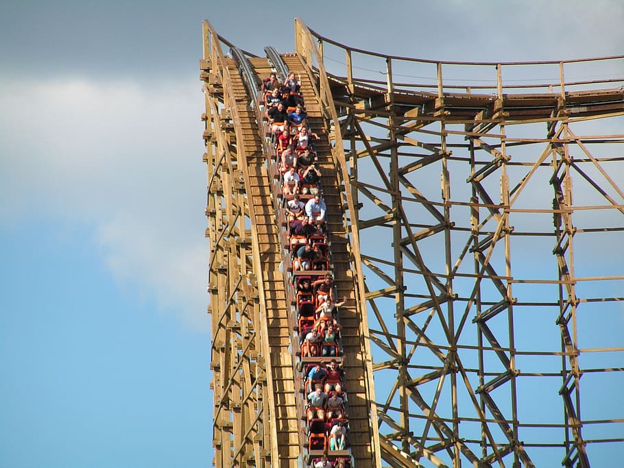 group of people riding on roller coaster, six, flags, rollercoaster HD wallpaper