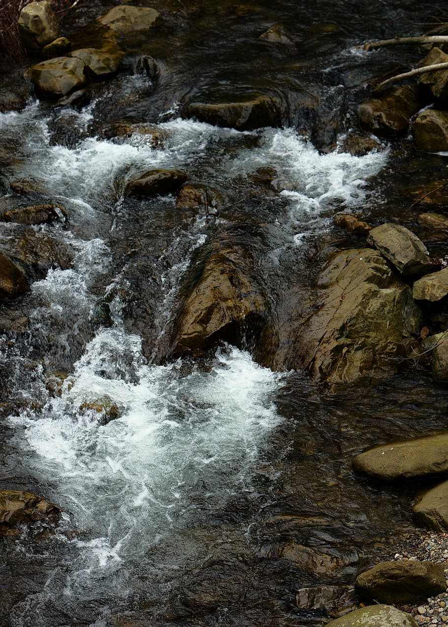 body of water flowing through rocks, river, waves, aerial, travel HD wallpaper