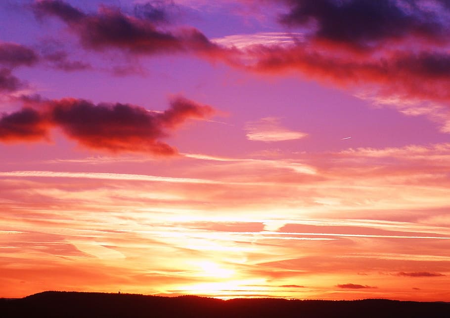 sunset, afterglow, evening sky, landscape, nature, clouds, rest HD wallpaper