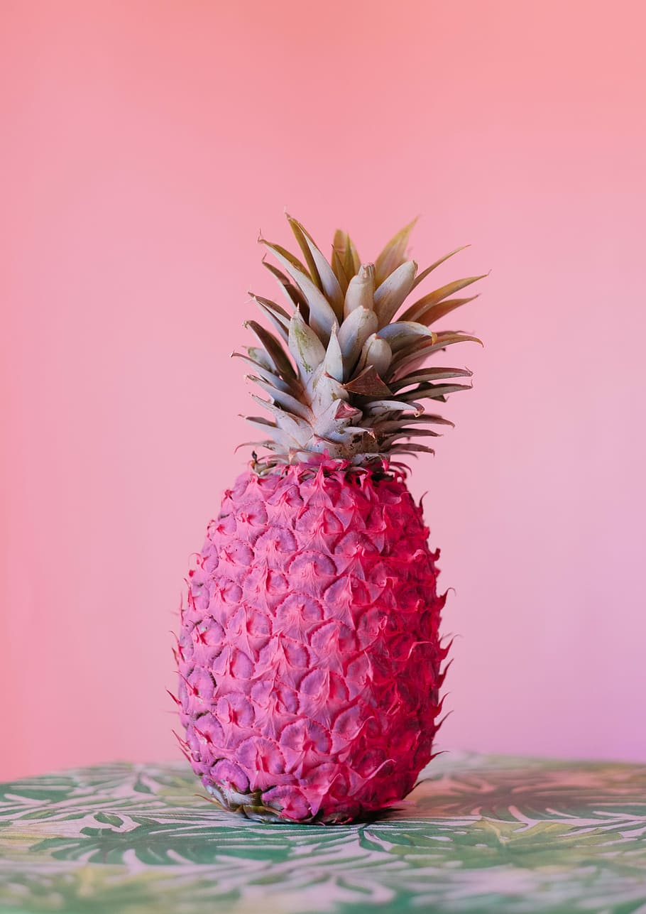 pink pineapple, pink pineapple on tabletop, fruit, summer, color, HD wallpaper