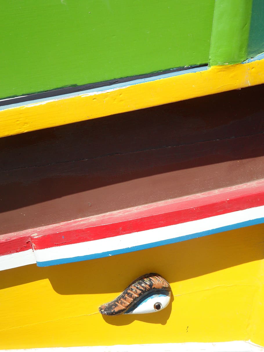 colorful, wooden boat, fishing boat, luzzu, marsaxlokk, port, HD wallpaper