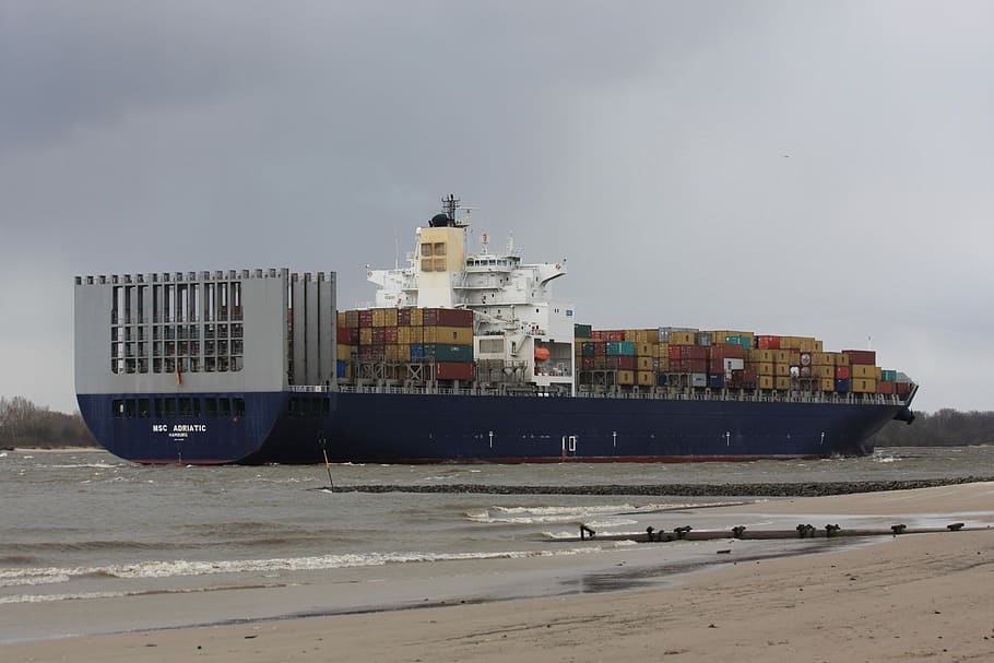 Freighter, River, Container, Transport, cargo, shipping, container ship HD wallpaper