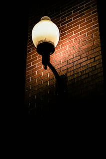 turned on lights on sconce, lighted wall lantern on brick wall HD wallpaper