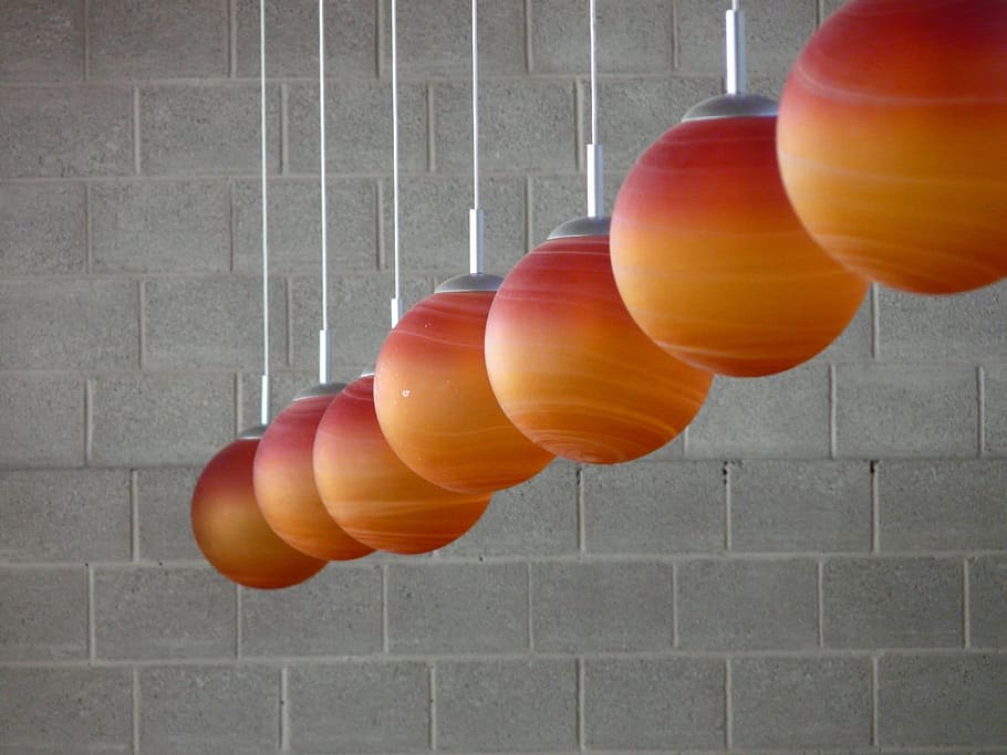lamps, lighting, setup, wall, depend, no people, orange color HD wallpaper