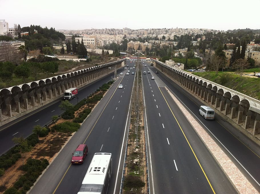 buses and cars on road, Road, Route, Roads, transportation, jerusalem, HD wallpaper