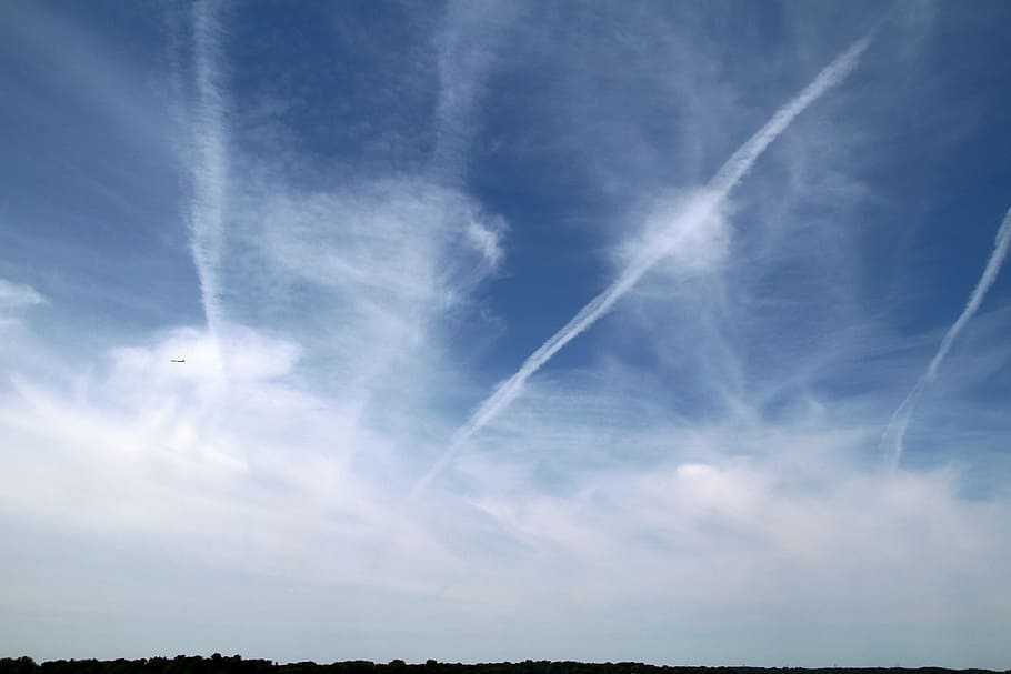 Clouds, Jet, Contrail, vapor trail, sky, nature, beauty in nature HD wallpaper