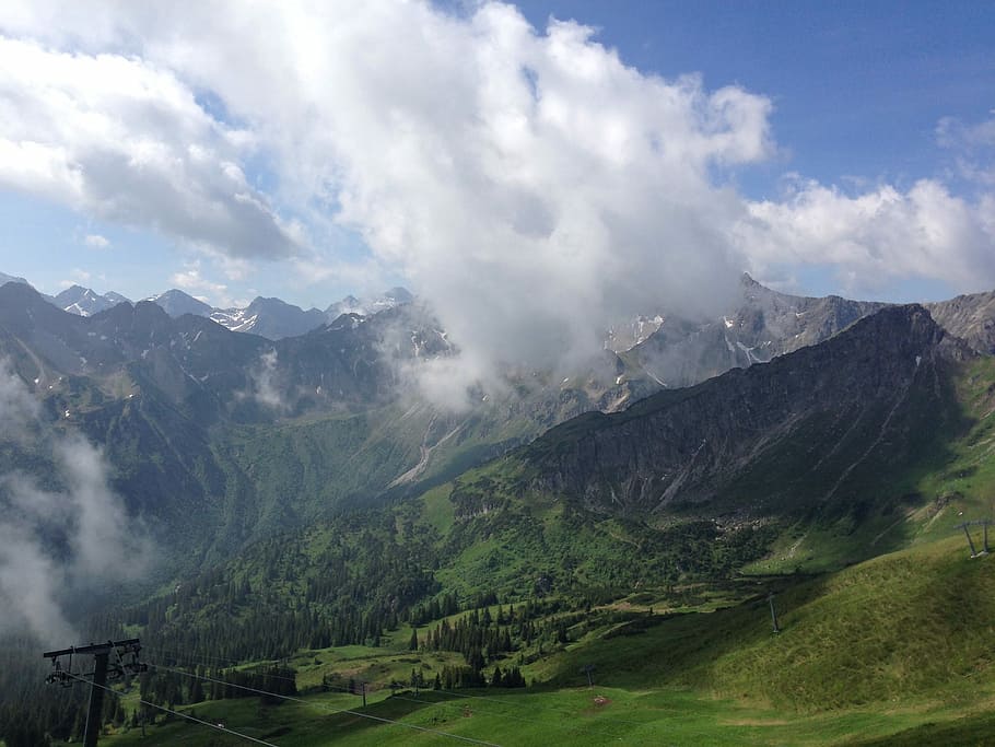 Mountains, Clouds, Landscape, Sky, alpine, mountain world, nature HD wallpaper