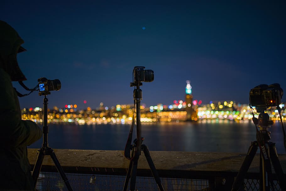 Tilt Shift Lens Photography of Camera With Tripod, blur, blurred background, HD wallpaper