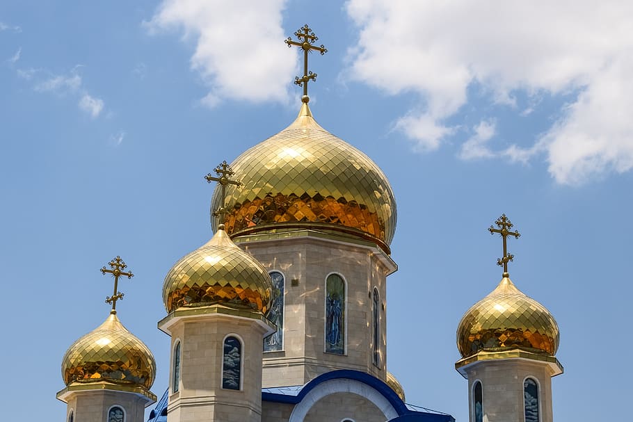 Russian Church, Dome, Golden, architecture, religion, orthodox, HD wallpaper