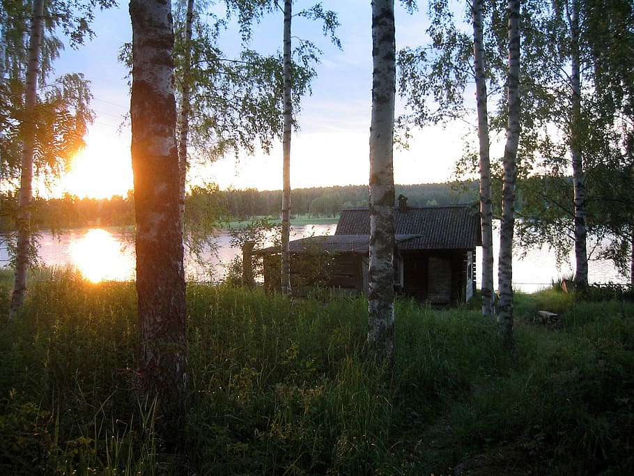 Smoke Sauna at Sunset in Kannonkoski, Finland, photos, lake, landscape, HD wallpaper