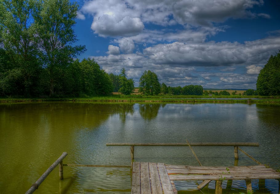 willmersbach, clouds, pond, nature, lake, water, landscape HD wallpaper