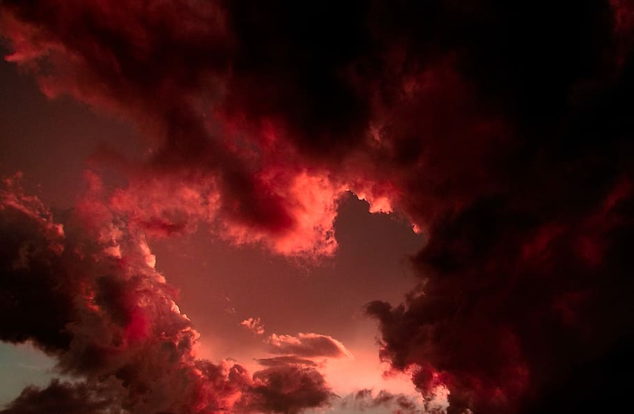 clouds during sunset, low-angle photography of clouds, sky, contrast HD wallpaper