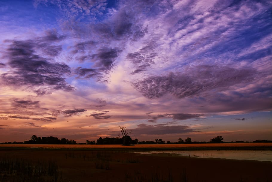 sunset, landscape, clouds, natural landscape, nature, sky, horizon HD wallpaper