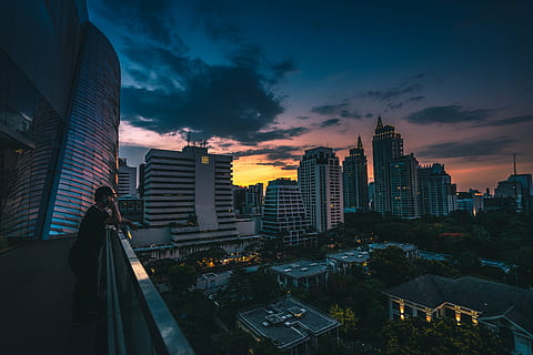 aerial view of cityscape during golden hour, architecture, building HD wallpaper