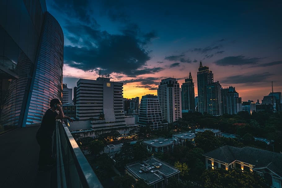 aerial view of cityscape during golden hour, architecture, building HD wallpaper
