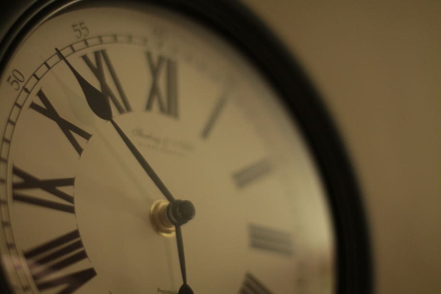 round black roman clock, close, photo, framed, numeral, analog HD wallpaper
