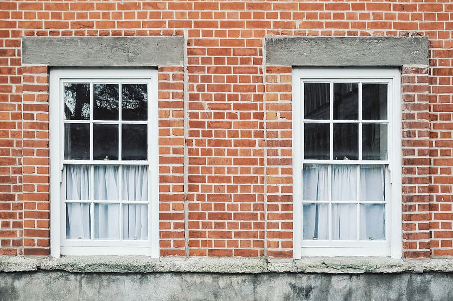 two white wooden windowpanes, two closed sash windows, house, HD wallpaper