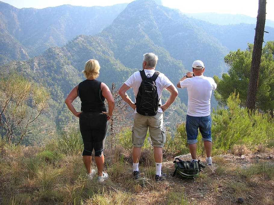 hiking, mountain, backpack, rear view, group of people, real people HD wallpaper