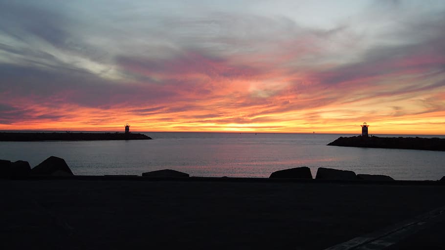 Scheveningen, Port, Sunset, orange color, cloud - sky, beauty in nature HD wallpaper