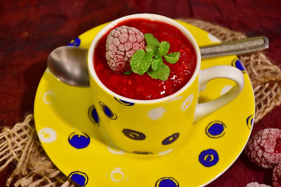 food, plate, healthy, red, berrys, breakfast, close-up, cup, delicious HD wallpaper