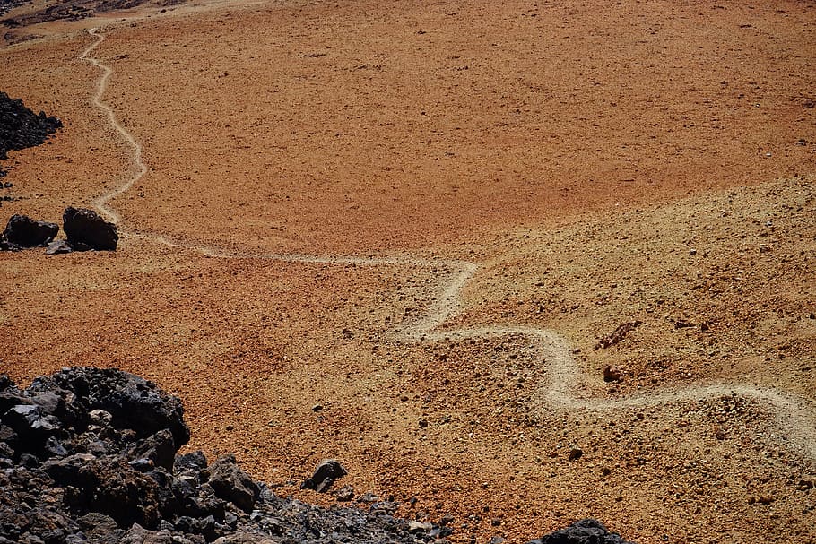 away, path, trace, sand, desert, lunar landscape, migratory path HD wallpaper