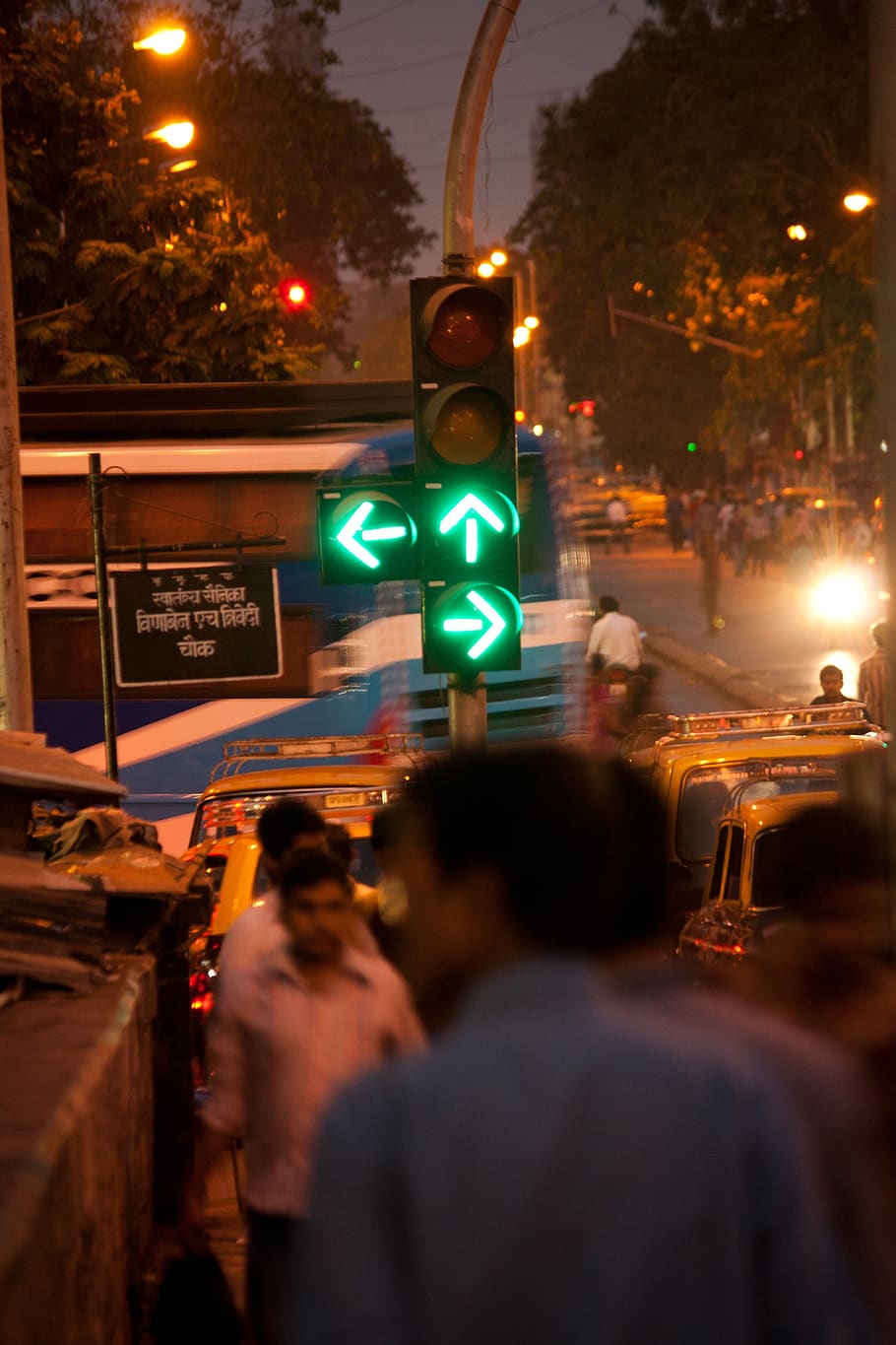 traffic lights, green, signal, walk, india, crowded, night