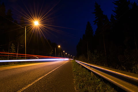 light, road, night, street, asphalt, blue, blur, dark, drive HD wallpaper