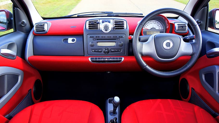 photography of red and black Smart vehicle interior, car, seats