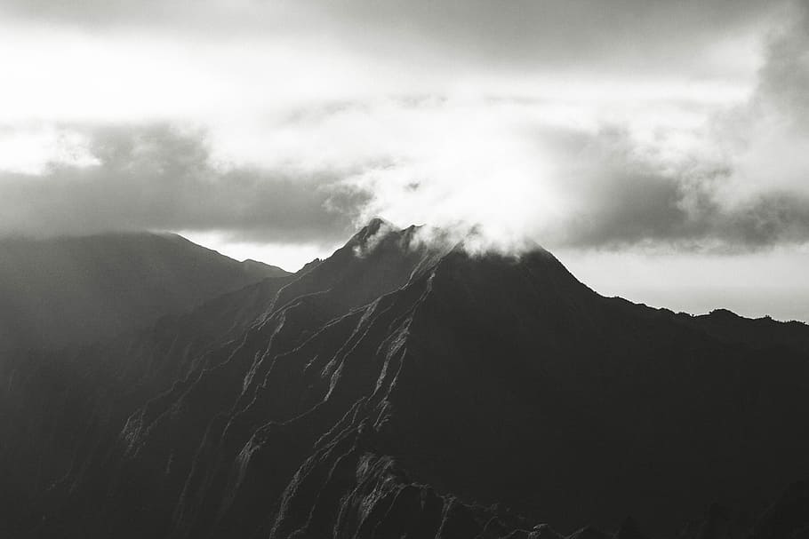mountain, volcano, smoke, nature, landscape, sky, clouds, environment HD wallpaper