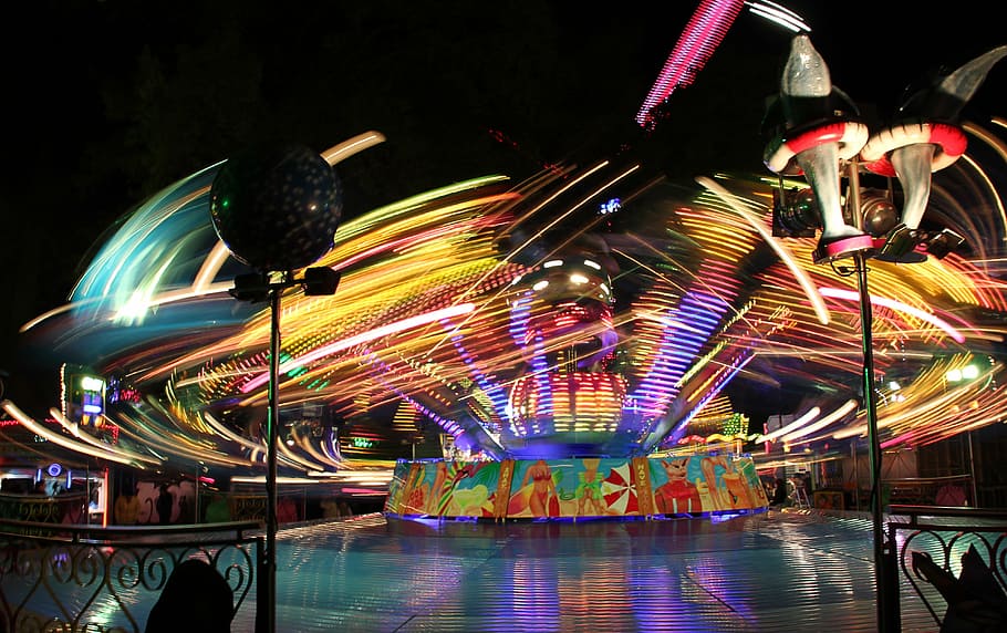 time lapse photography of amusement park, funfair, party, evening HD wallpaper
