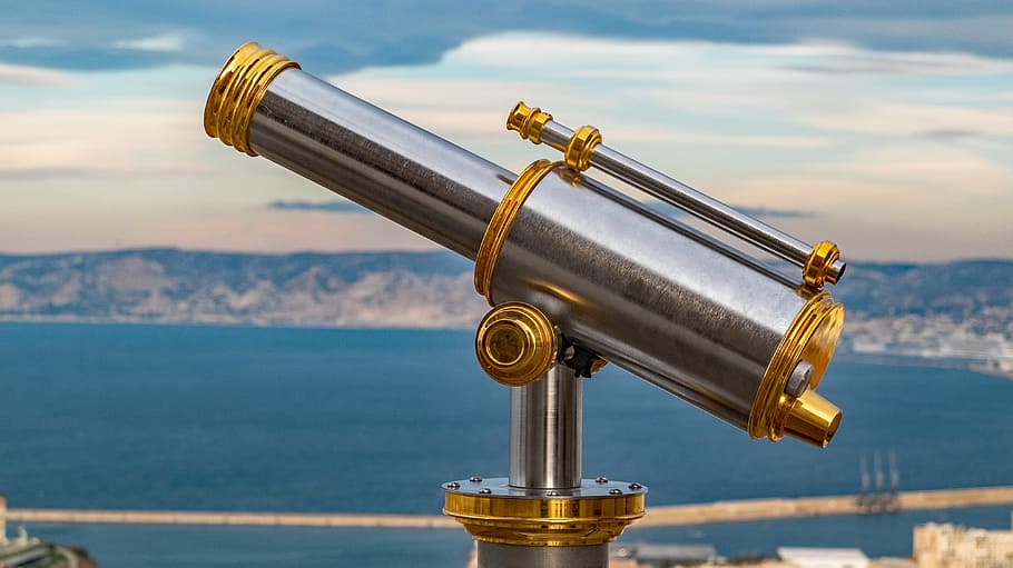 selective focus photography of gray and gold tower viewer, telescope, HD wallpaper