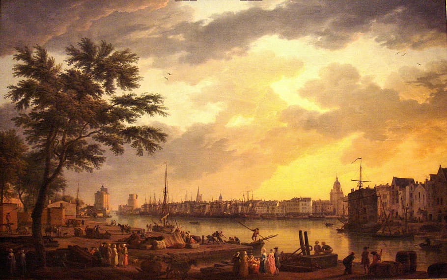 La Rochelle harbour in 1762 in France, clouds, photos, light, HD wallpaper