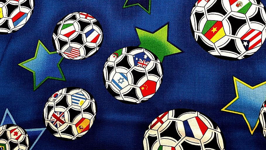 print layout of ball and stars, textile, football, soccer, fabric, HD wallpaper
