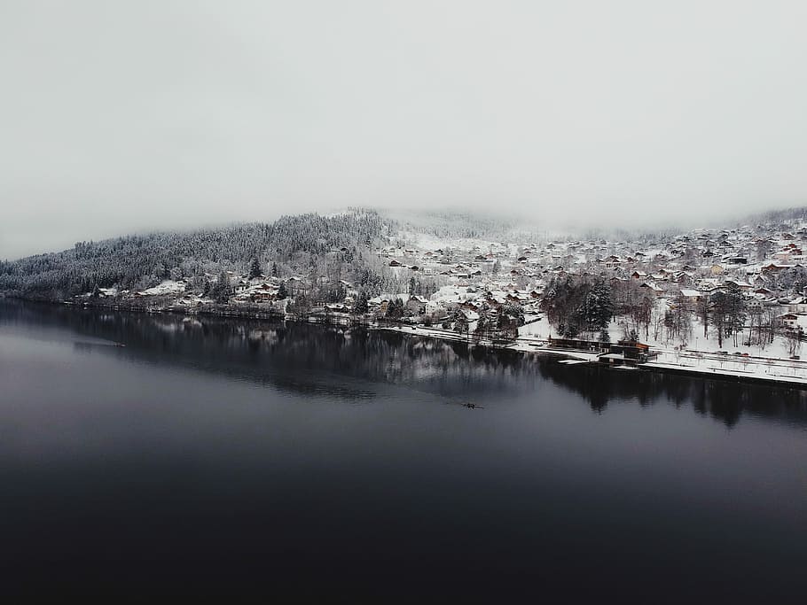 aerial view of snow covered city, aerial photography of snow covered city HD wallpaper