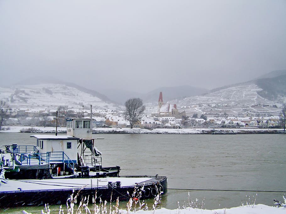 winter, snowy landscape, ship, water, nautical vessel, transportation HD wallpaper