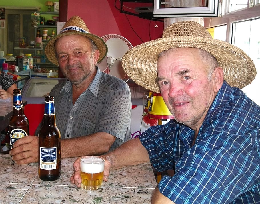 romania, bar, peasantry, beer, meeting, old, men, hat, males, HD wallpaper